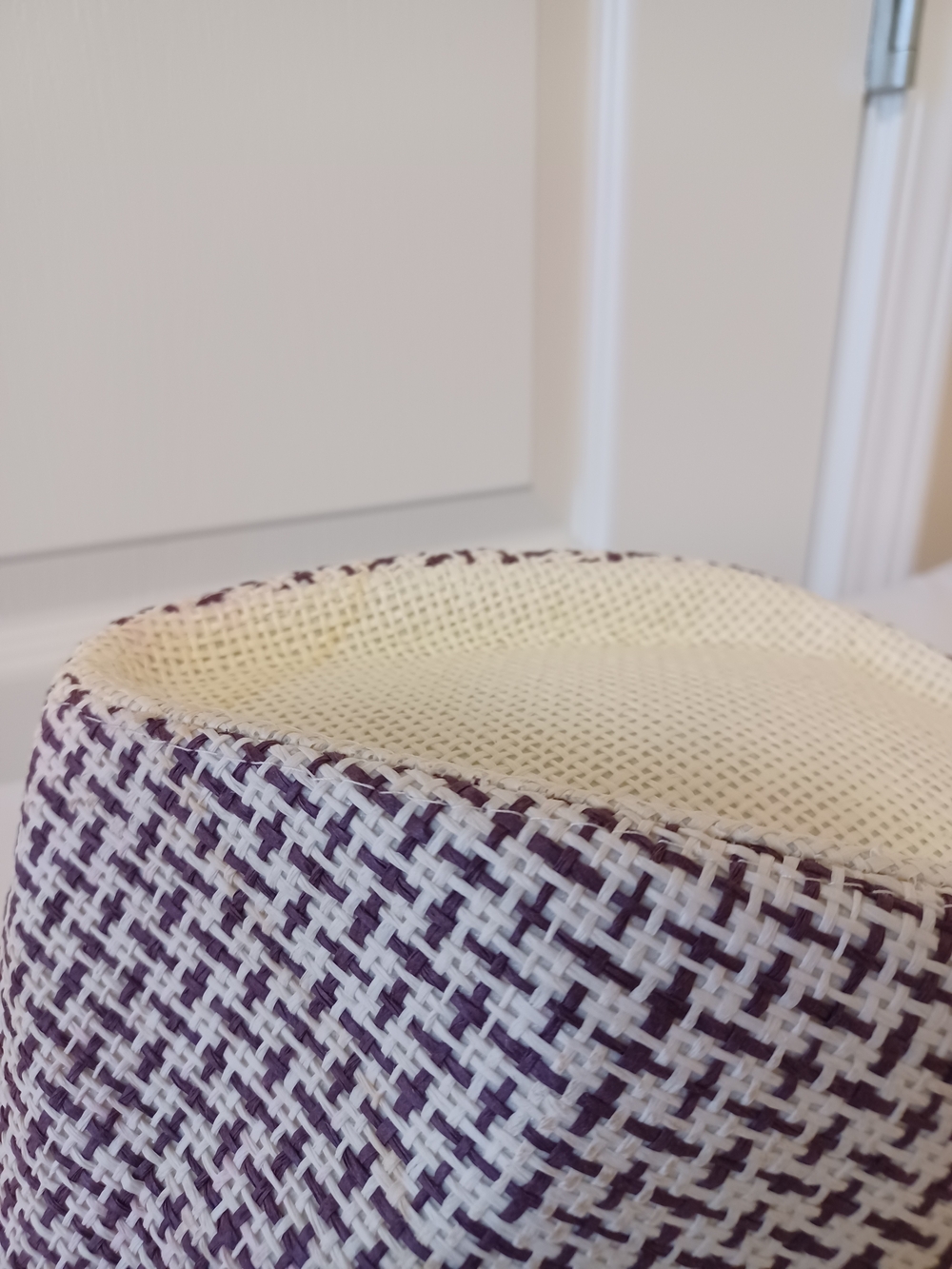 Straw Fedora Hat with Brown Belt - Cream & Purple - Picture 8 of 16